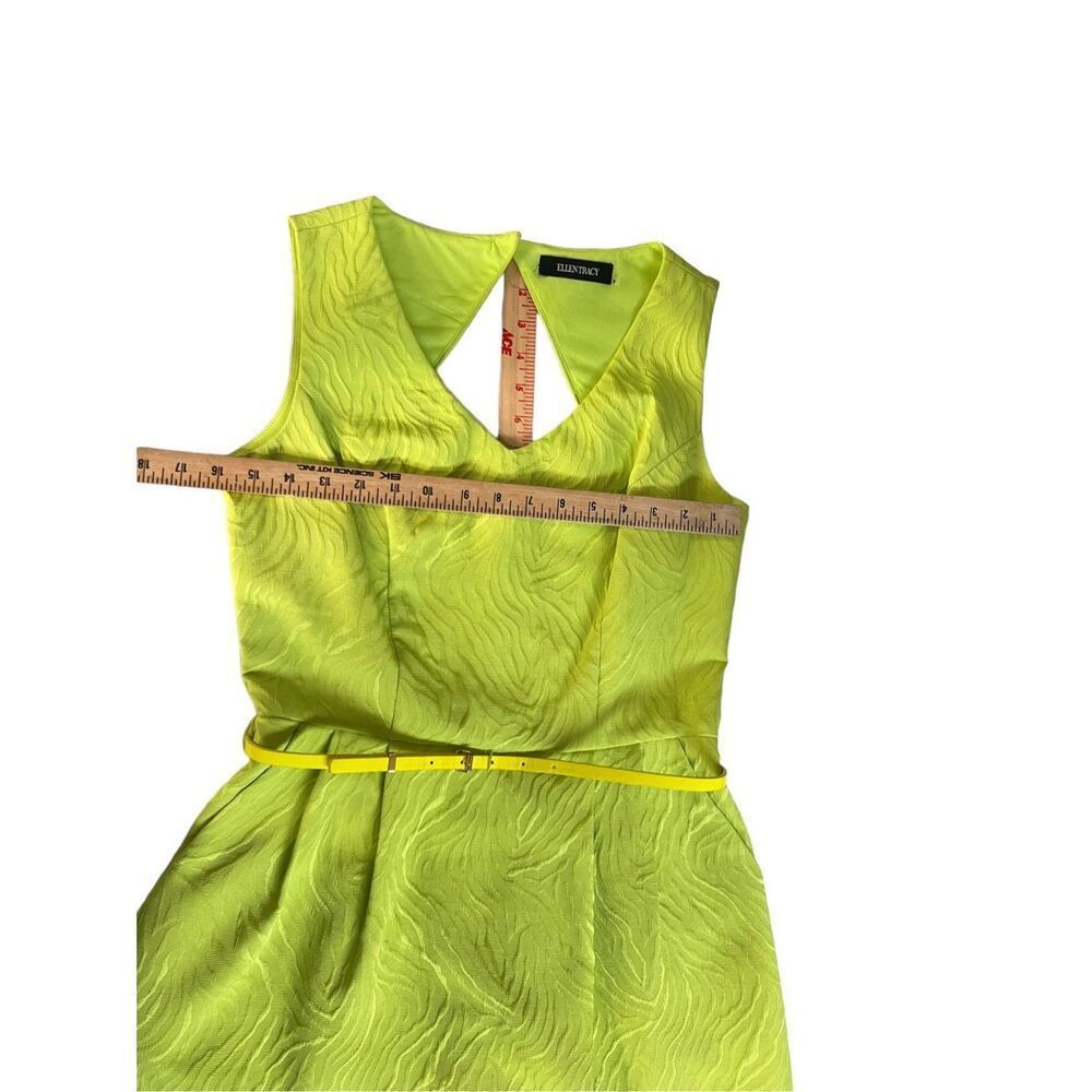 Ellen Tracy Lime Green Textured Midi Dress with Belt - Picture 9 of 13